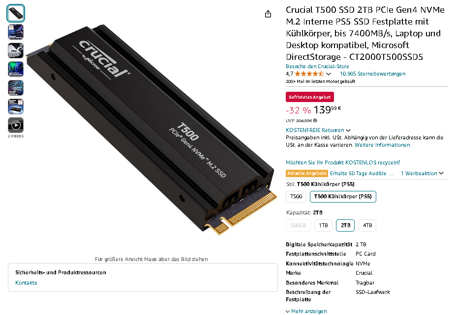 Crucial T500 2TB NVMe SSD