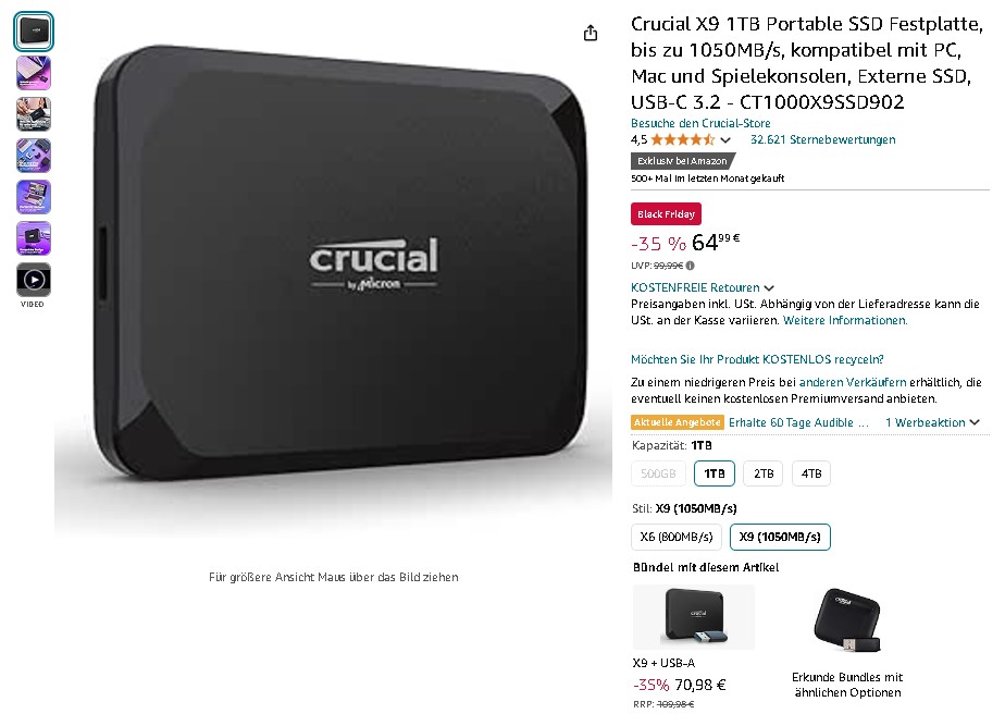 Crucial X9 1TB Portable SSD Screenshot der Crucial X9 Portable SSD
