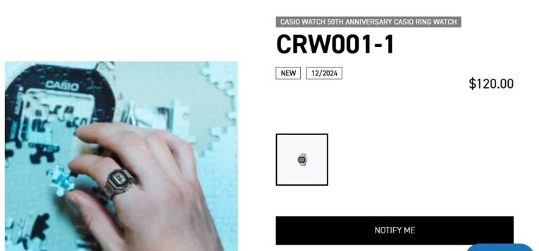 CRW001-1. Illustration: Casio CRW001-1 Ring Uhr auf dem Hintergrund der Informationen über die Wiederauffüllung in den USA