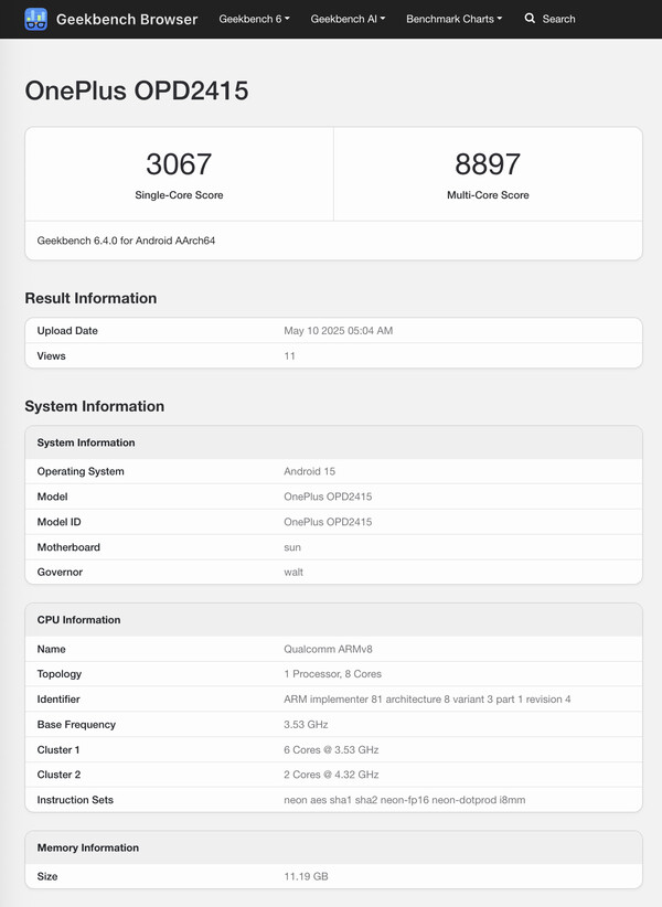 Geekbench Ergebnisse OnePlus Pad 2 Pro