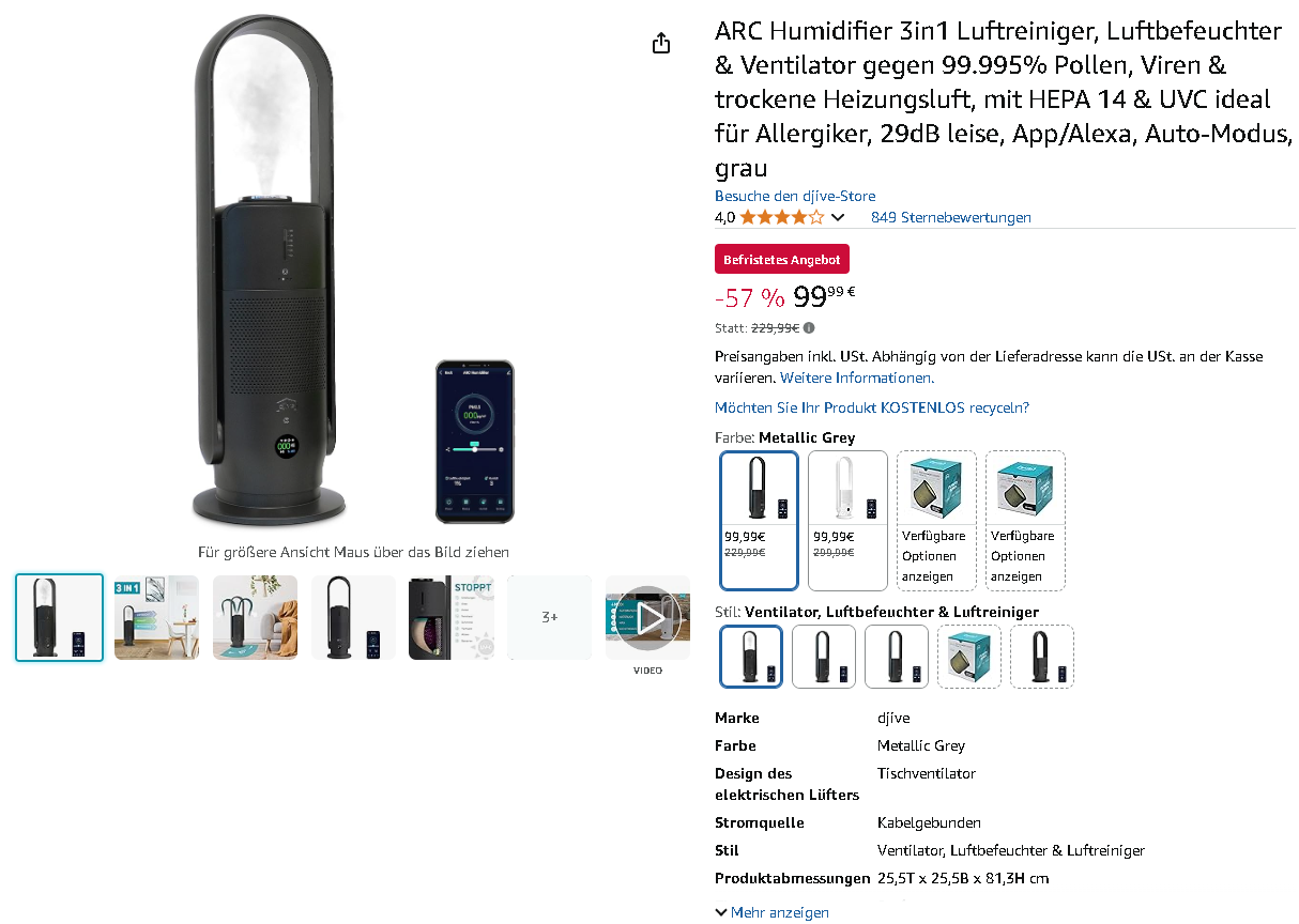 djive ARC Humidifier Screenshot
