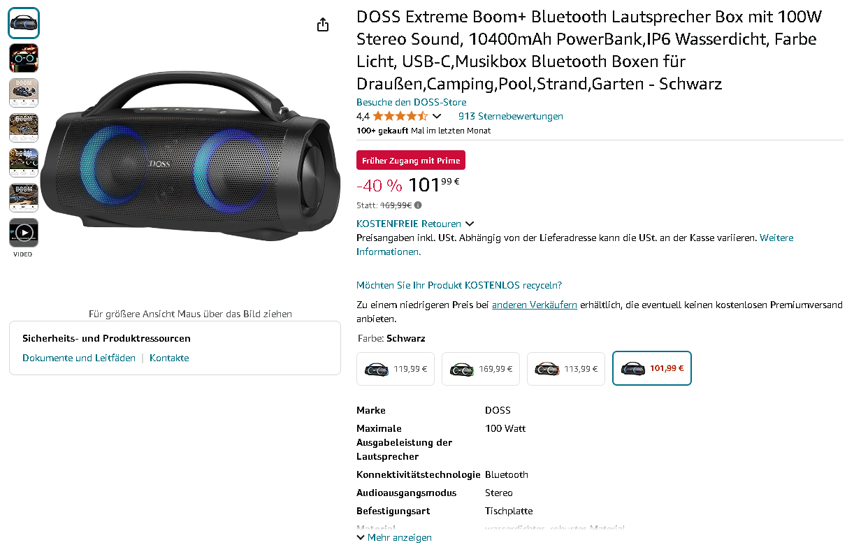 DOSS Extreme Boom+ Bild Screenshot der DOSS Extreme Boom+. Quelle: Amazon