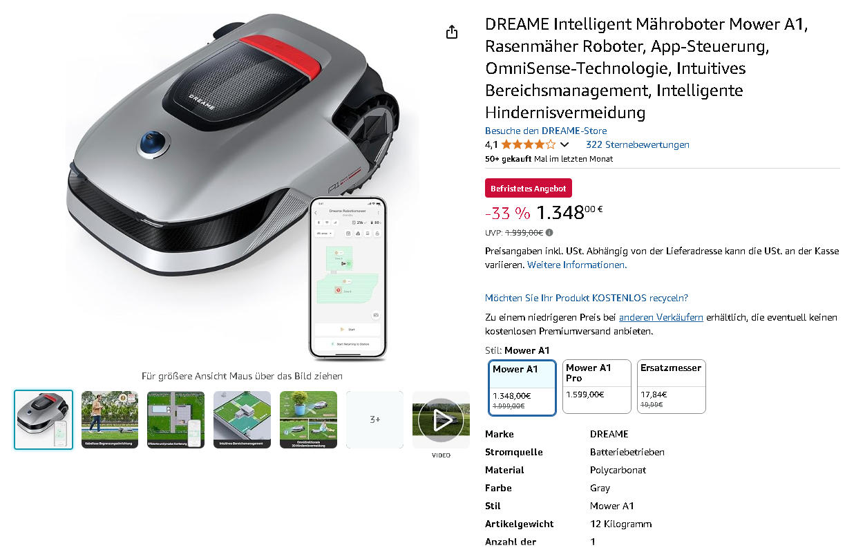 DREAME Mower A1 Mähroboter Screenshot