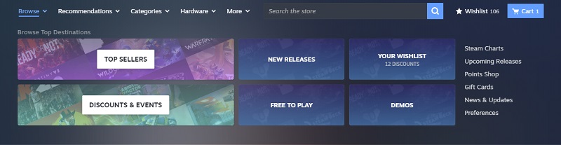 Aktualisiertes Steam 4-Shop-Menü