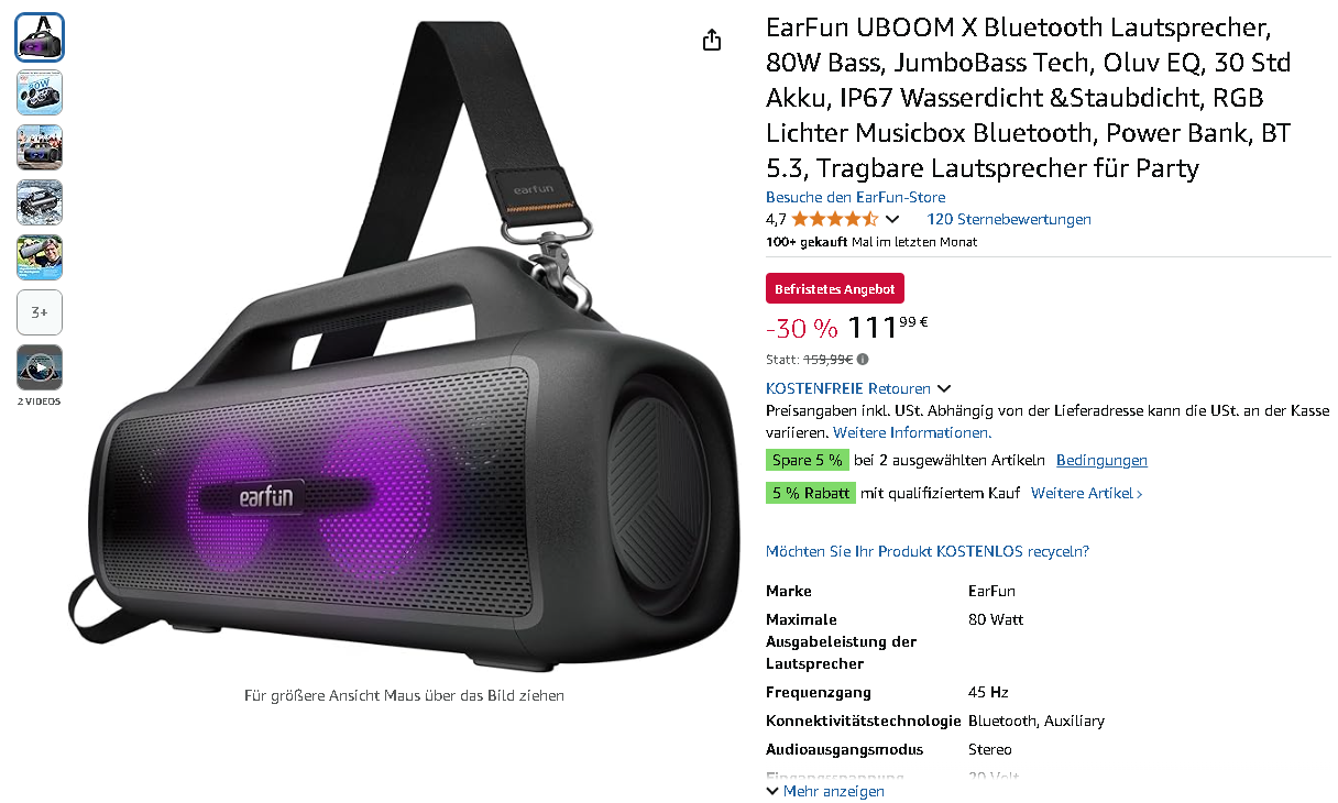 EarFun UBOOM X Bluetooth Lautsprecher
