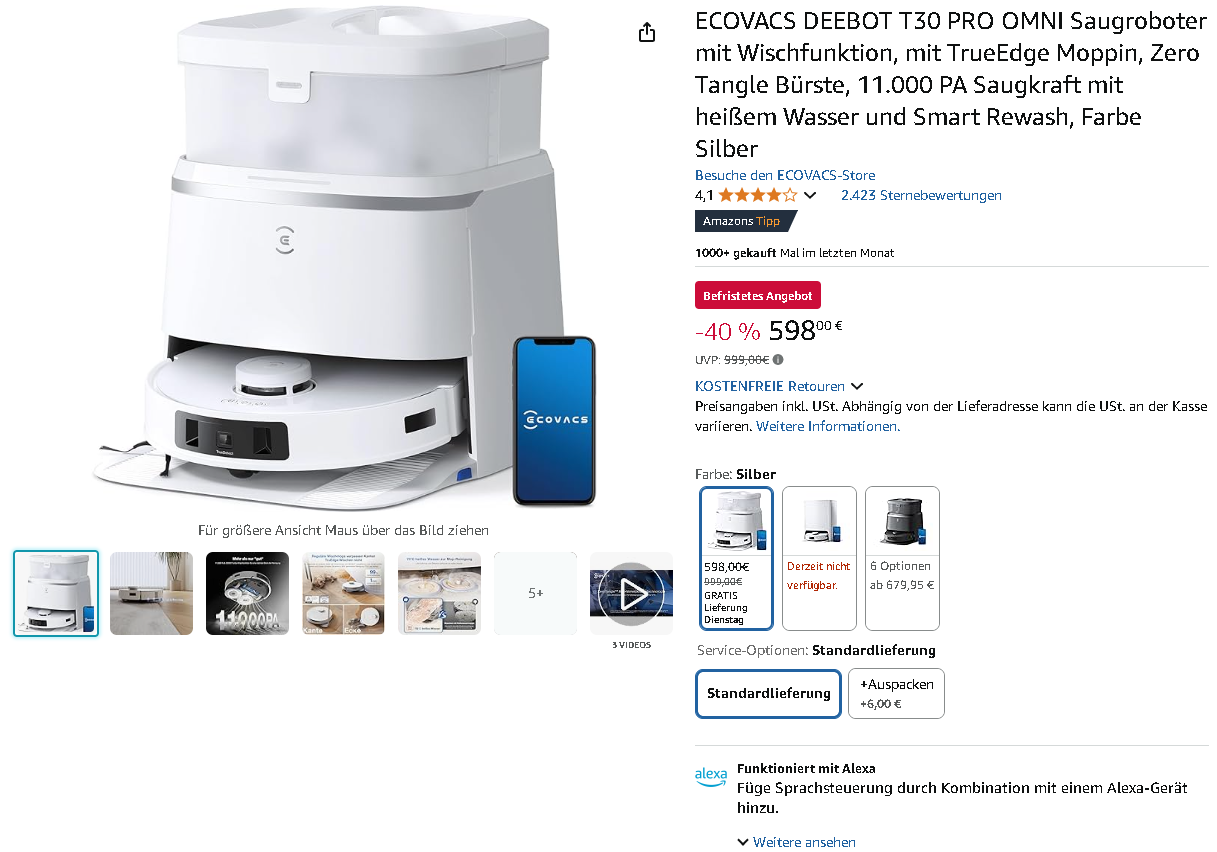 ECOVACS DEEBOT T30 PRO Saugroboter Screenshot der ECOVACS DEEBOT T30 PRO