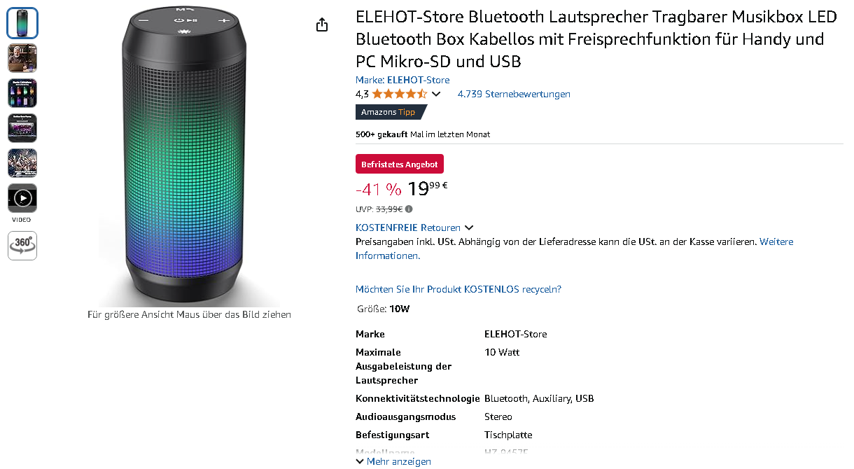 ELEHOT-Store Lautsprecher Screenshot der ELEHOT-Store Lautsprecher