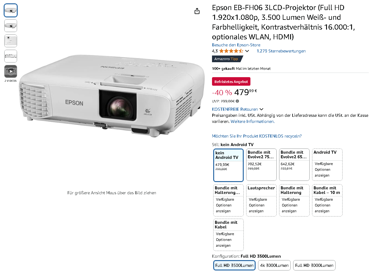 Screenshot der Epson EB-FH06. Quelle: Amazon