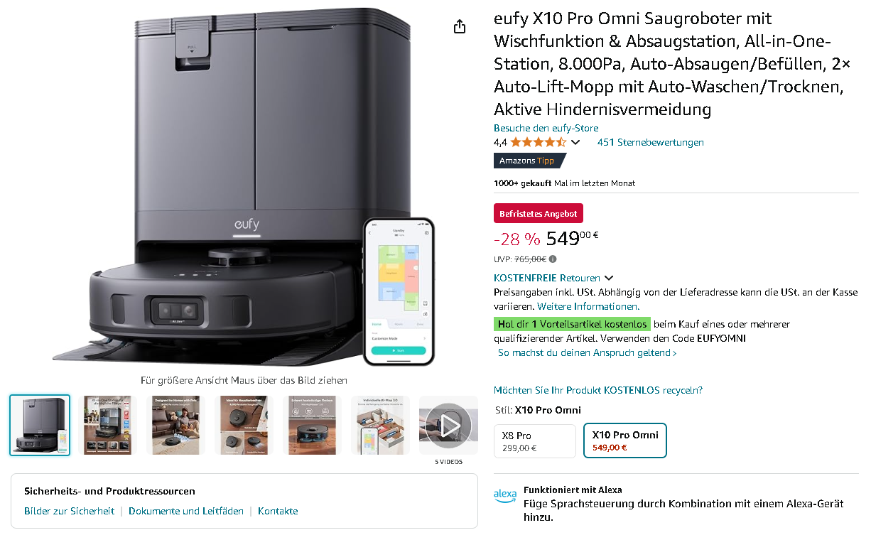 Saug- und Wischroboter eufy X10 Pro Roboter