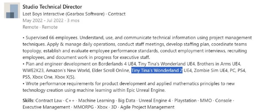 Einer der Entwickler von Tiny Tina's Wonderlands hat bestätigt, dass Gearbox an Borderlands 4 und Tiny Tina's Wonderlands 2 arbeitet-2 Einer der Entwickler von Tiny Tina's Wonderlands hat bestätigt, dass Gearbox an Borderlands 4 und Tiny Tina's Wonderlands 2 arbeitet-2