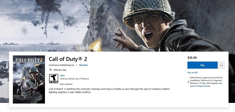Ein Screenshot der Call of Duty 2-Seite im Microsoft Store Ein Screenshot der Call of Duty 2-Seite im Microsoft Store