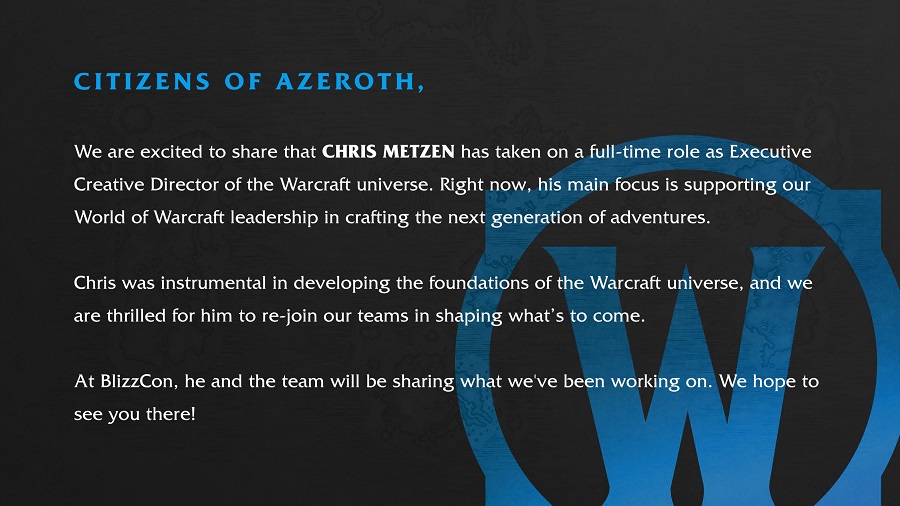 Der legendäre Chris Metzen kehrt zu Blizzard zurück! Er wurde zum Kreativdirektor der Warcraft-Franchise befördert-2 Der legendäre Chris Metzen kehrt zu Blizzard zurück! Er wurde zum Kreativdirektor der Warcraft-Franchise befördert-2