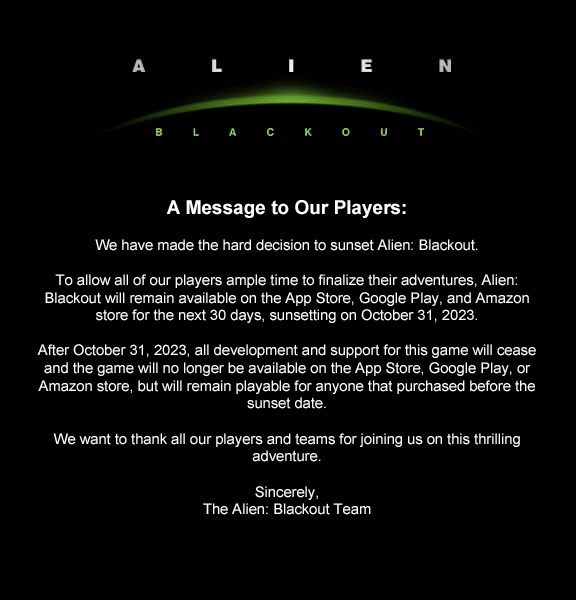 Das Handyspiel Alien: Blackout wird am 31. Oktober aus dem App Store, Google Play und Amazon Store entfernt-2 Das Handyspiel Alien: Blackout wird am 31. Oktober aus dem App Store, Google Play und Amazon Store entfernt-2