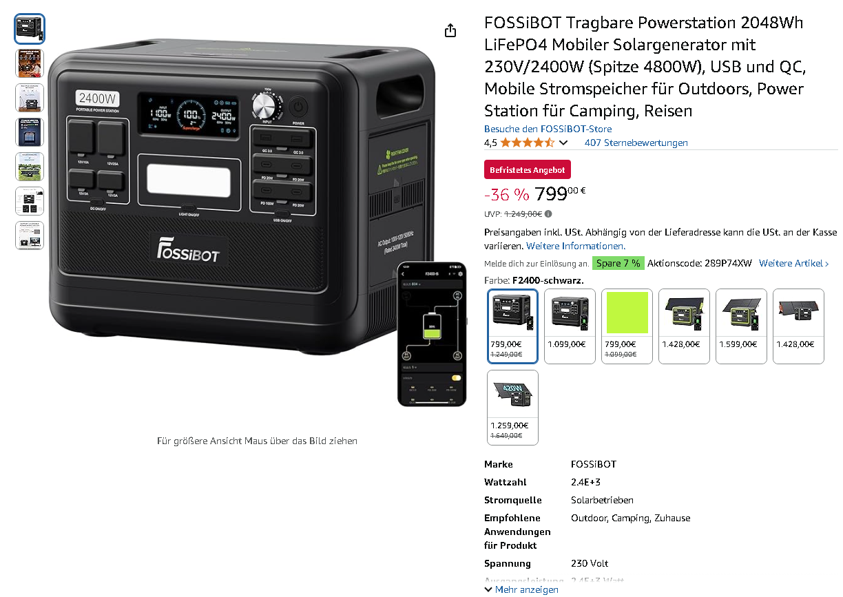 Screenshot der FOSSiBOT F2400 Powerstation