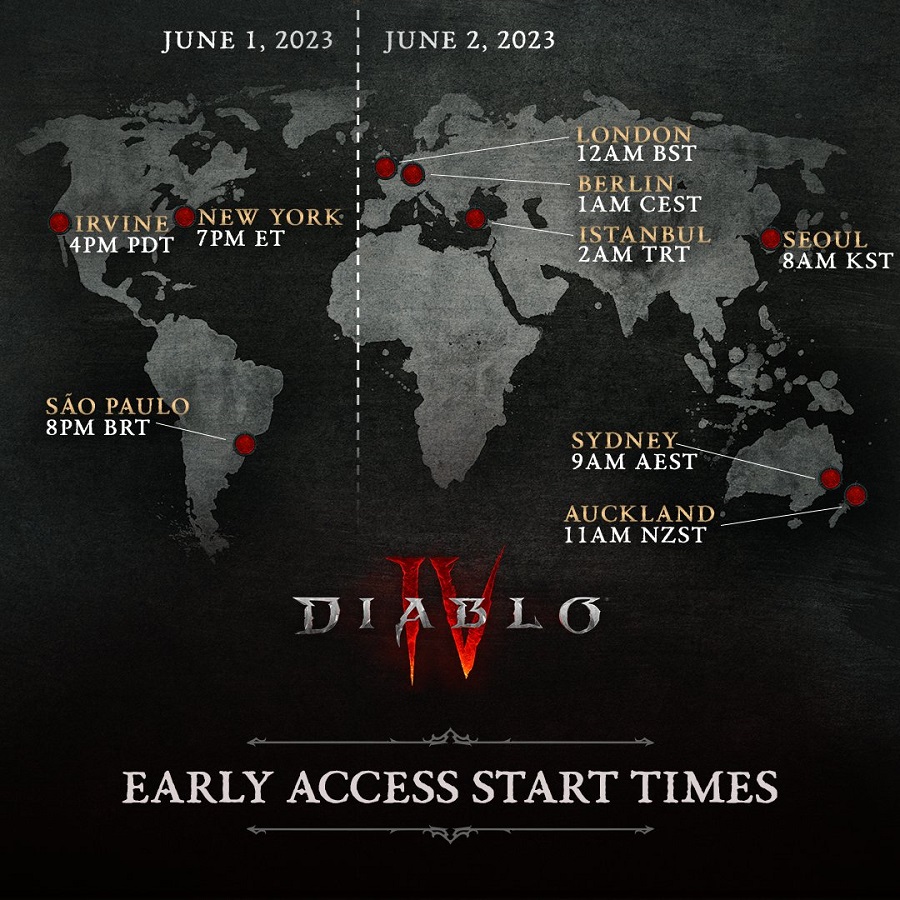 Blizzard hat Karten veröffentlicht, die das Veröffentlichungsdatum und die Uhrzeit von Diablo IV in verschiedenen Zeitzonen deutlich anzeigen-2 Blizzard hat Karten veröffentlicht, die das Veröffentlichungsdatum und die Uhrzeit von Diablo IV in verschiedenen Zeitzonen deutlich anzeigen-2