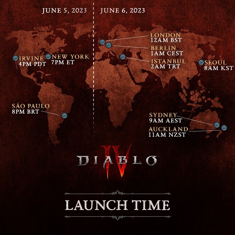 Blizzard hat Karten veröffentlicht, die das Veröffentlichungsdatum und die Uhrzeit von Diablo IV in verschiedenen Zeitzonen deutlich anzeigen-3 Blizzard hat Karten veröffentlicht, die das Veröffentlichungsdatum und die Uhrzeit von Diablo IV in verschiedenen Zeitzonen deutlich anzeigen-3