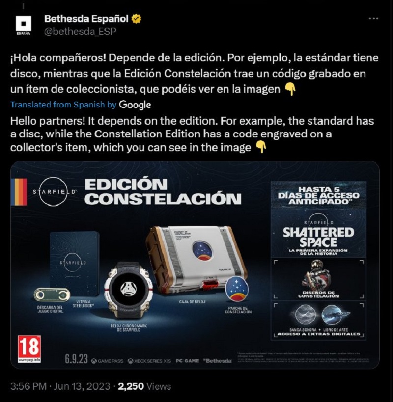 Eindeutiger geht es nicht mehr: Bethesda Spanien hat mit den physischen Editionen von Starfield für noch mehr Verwirrung gesorgt-2 Eindeutiger geht es nicht mehr: Bethesda Spanien hat mit den physischen Editionen von Starfield für noch mehr Verwirrung gesorgt-2