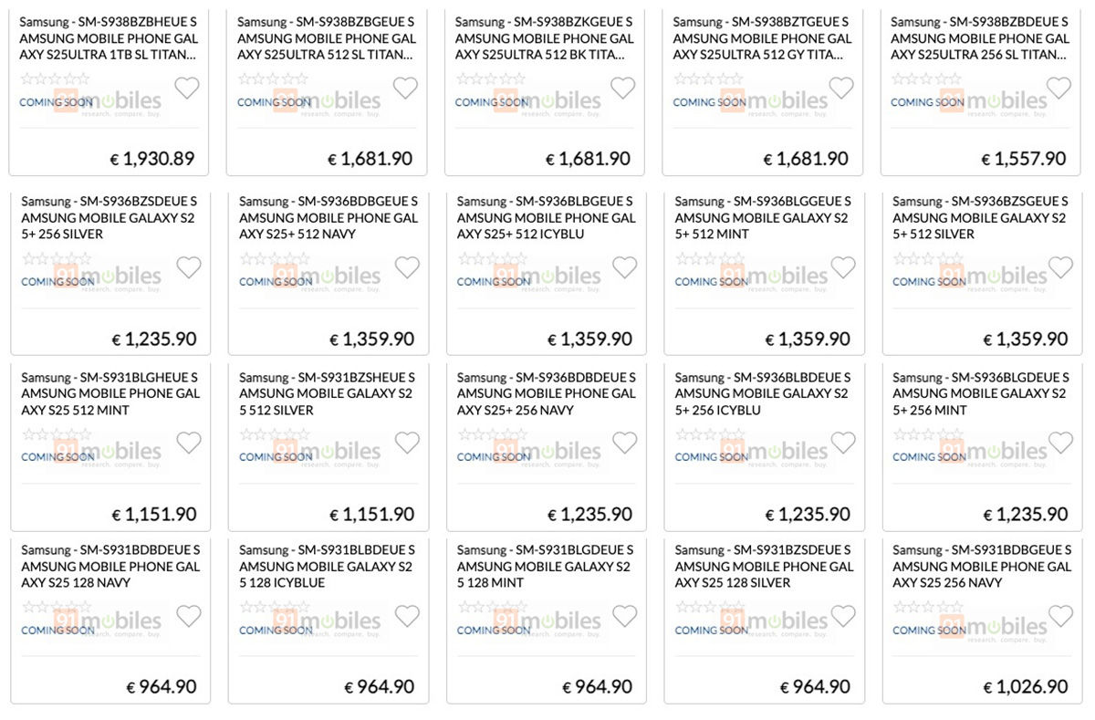 Preisvergleich für Samsung Galaxy S25 in verschiedenen Ausführungen Preisvergleich für Samsung Galaxy S25 in verschiedenen Ausführungen