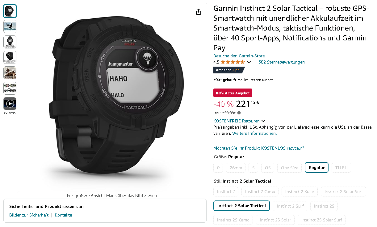 Garmin Instinct 2 Solar Tactical Screenshot Screenshot der Garmin Instinct 2 Solar Tactical