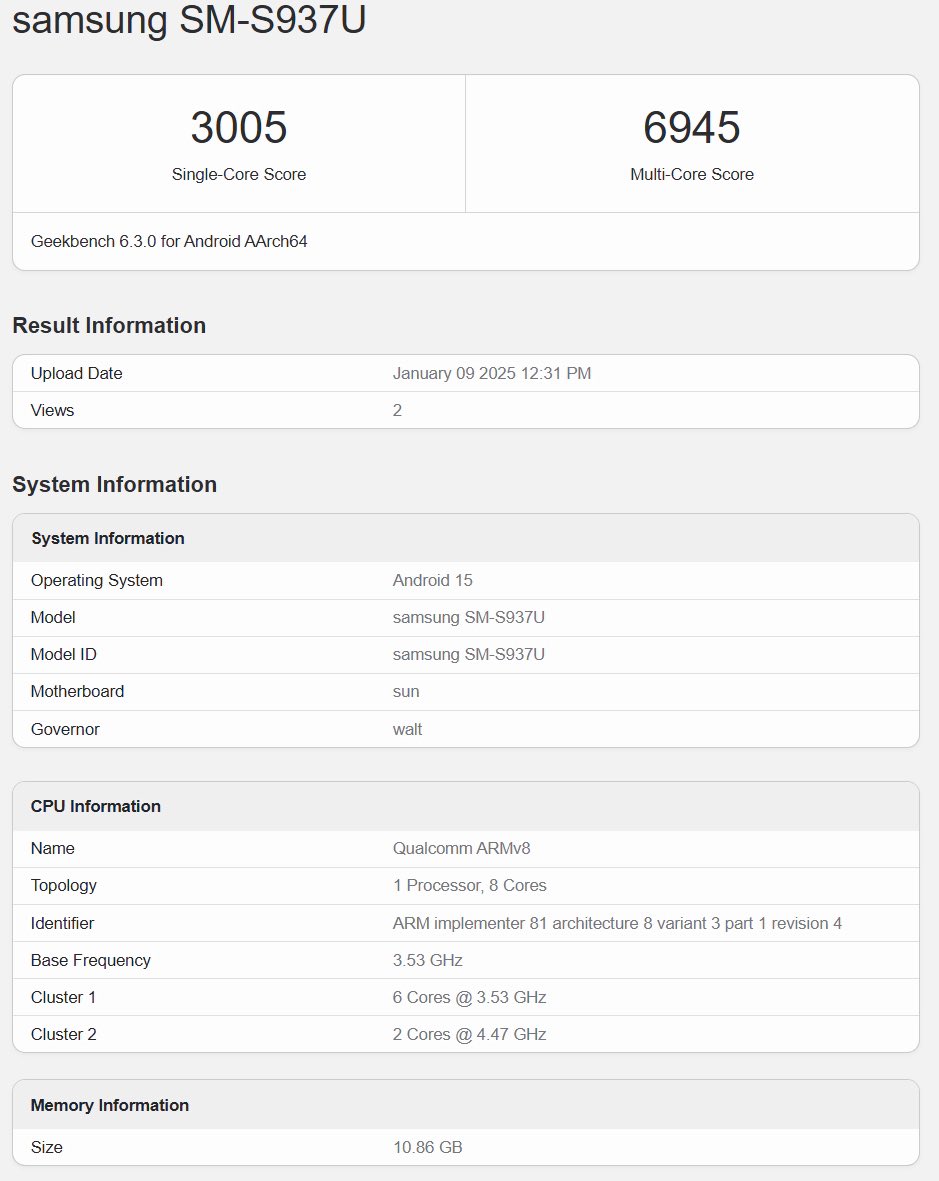 Galaxy S25 Slim Testergebnisse auf Geekbench Galaxy S25 Slim Testergebnisse auf Geekbench