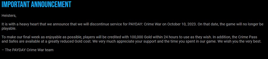 Keine Raubüberfälle mehr: In wenigen Tagen wird das Handyspiel Payday: Crime War aufhören zu existieren. Die Entwickler kündigten die unerwartete Entscheidung an-2 Keine Raubüberfälle mehr: In wenigen Tagen wird das Handyspiel Payday: Crime War aufhören zu existieren. Die Entwickler kündigten die unerwartete Entscheidung an-2