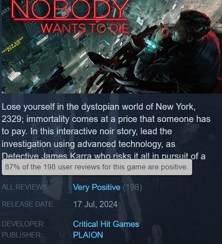 Ein weiteres großartiges Spiel der polnischen Entwickler: Der Krimi "Nobody Wants to Die" kam bei den Spielern sehr gut an.-2