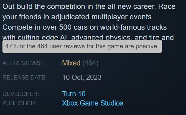 Wenig Inhalt und viele Bugs: Steam-Nutzer kritisieren den heute erschienenen Rennsimulator Forza Motorsport-2 Wenig Inhalt und viele Bugs: Steam-Nutzer kritisieren den heute erschienenen Rennsimulator Forza Motorsport-2