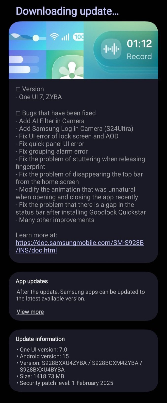 Bild des One UI 7.0 Beta-Updates für das Galaxy S24 Bild des One UI 7.0 Beta-Updates für das Galaxy S24