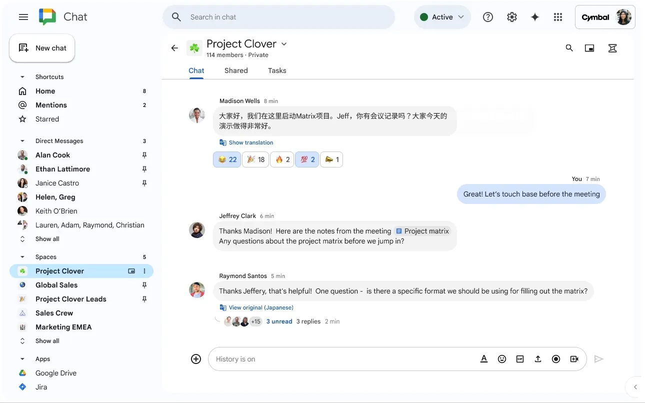 Automatische Übersetzungsfunktion in Google Chat Automatische Übersetzungsfunktion in Google Chat