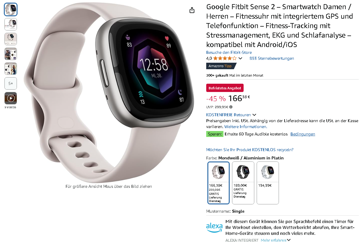 Screenshot der Fitbit Sense 2 Screenshot der Fitbit Sense 2