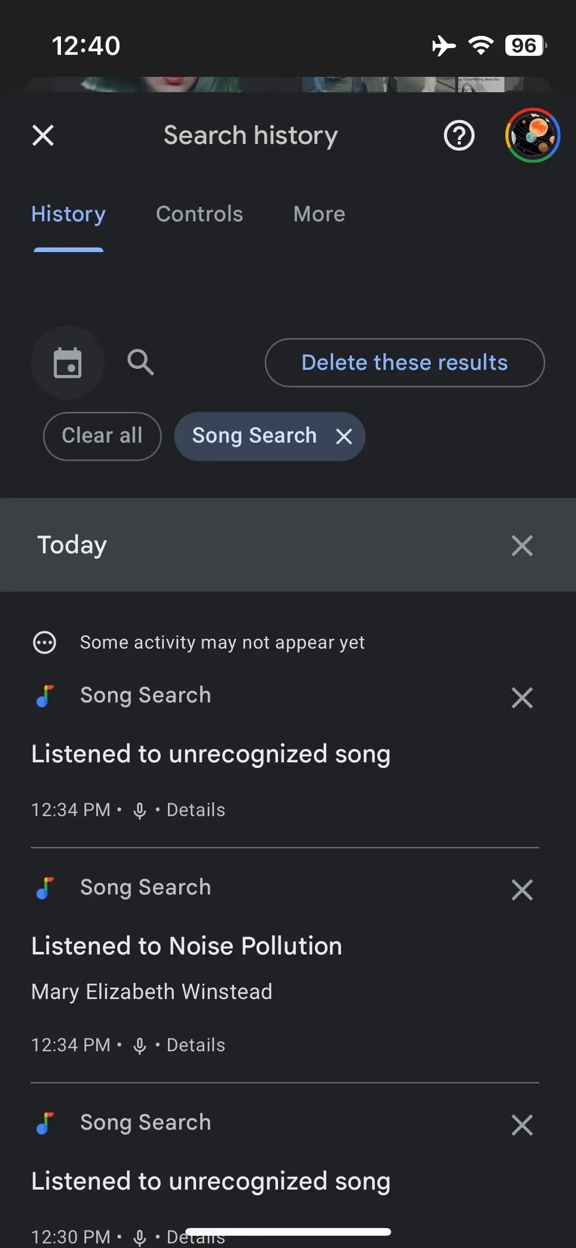 Song-Suchverlauf bei Google für iOS