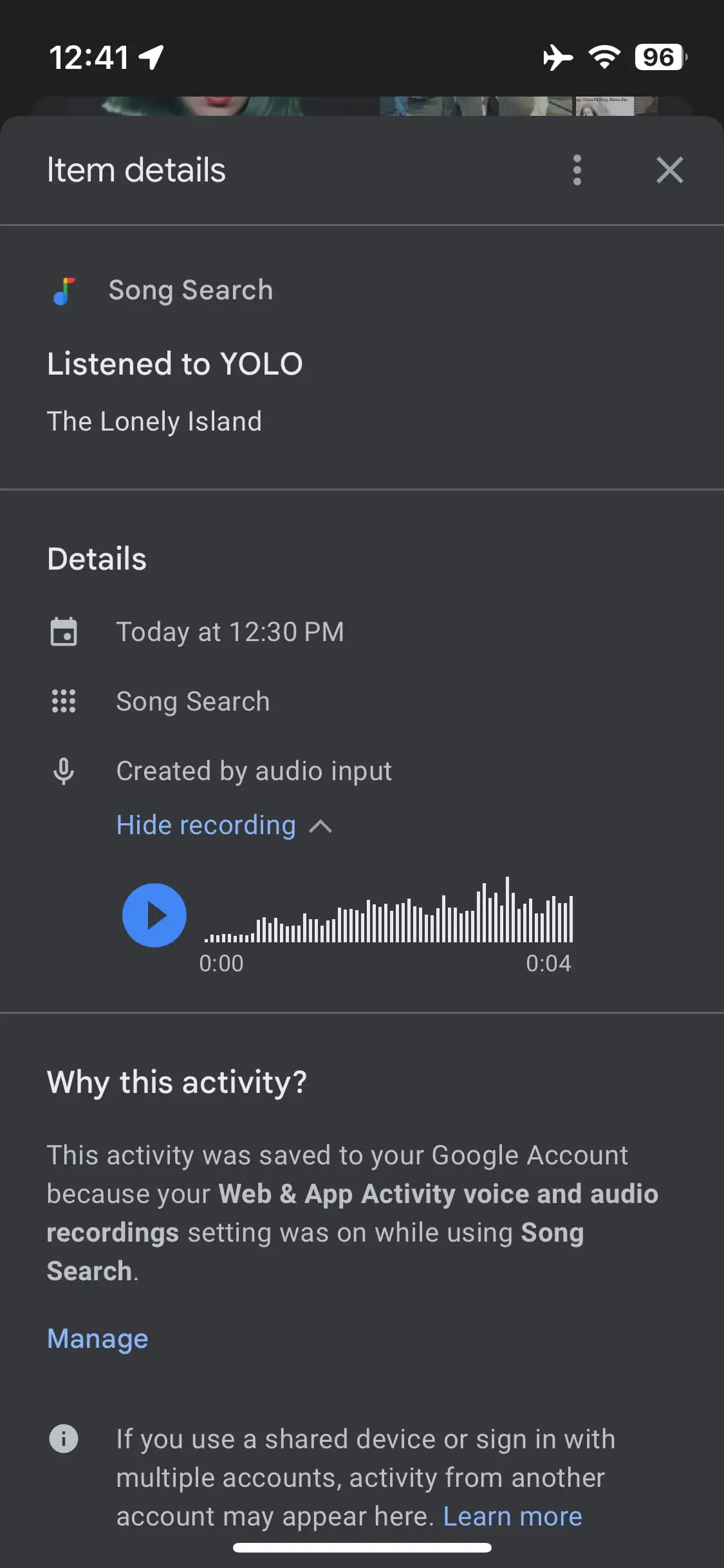 Zuletzt gesuchte Lieder in der Google-App