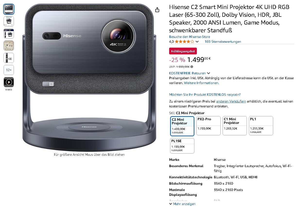 Hisense C2 Smart Mini Projektor Screenshot
