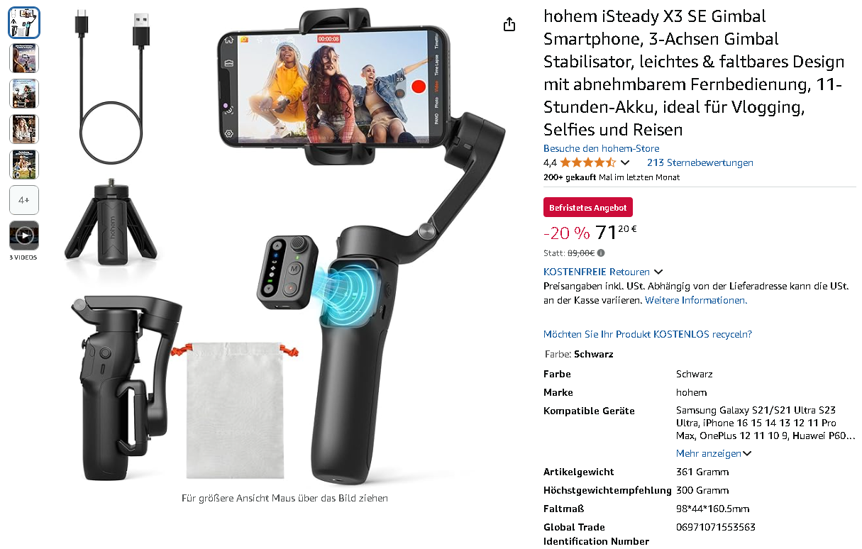 Screenshot der iSteady X3 SE Screenshot der iSteady X3 SE