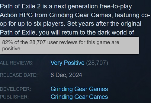 Bewertungen auf Steam für Path of Exile 2