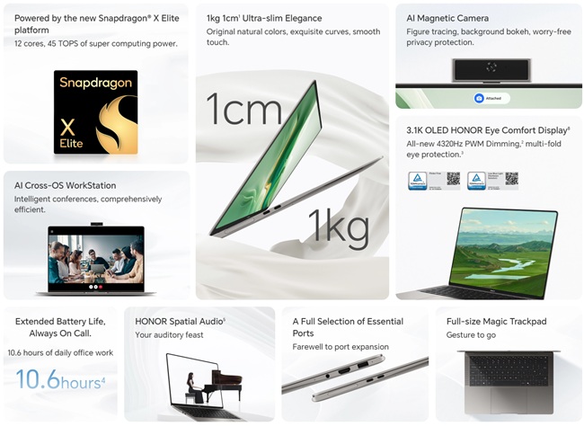 HONOR MagicBook Art 14 Snapdragon Technische Daten Hauptmerkmale und Vorteile des HONOR MagicBook Art 14 Snapdragon