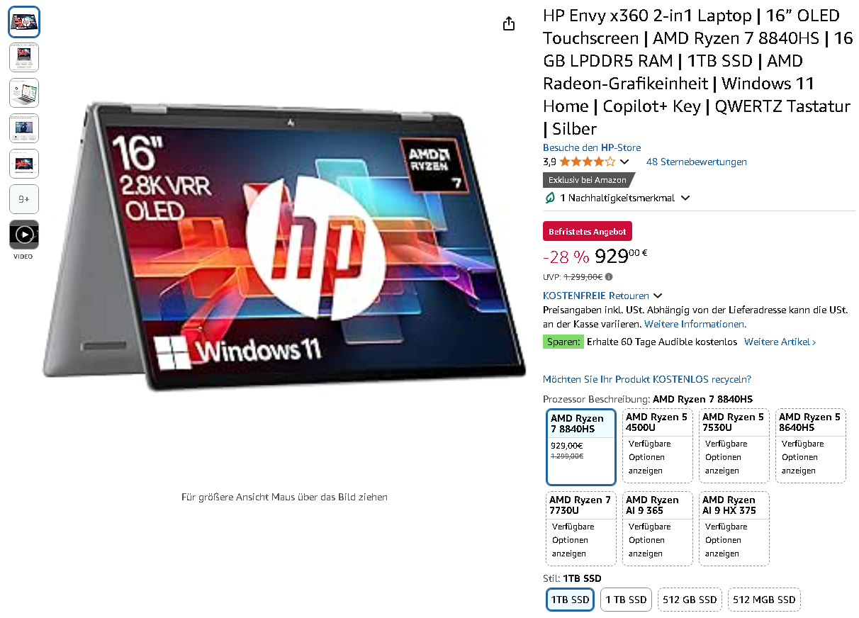 Screenshot der HP Envy x360