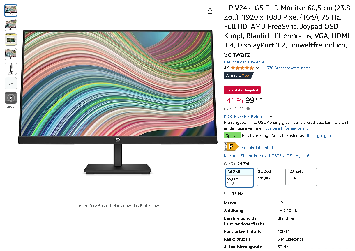 HP V24ie G5 FHD Monitor Screenshot HP V24ie G5 FHD Monitor Screenshot