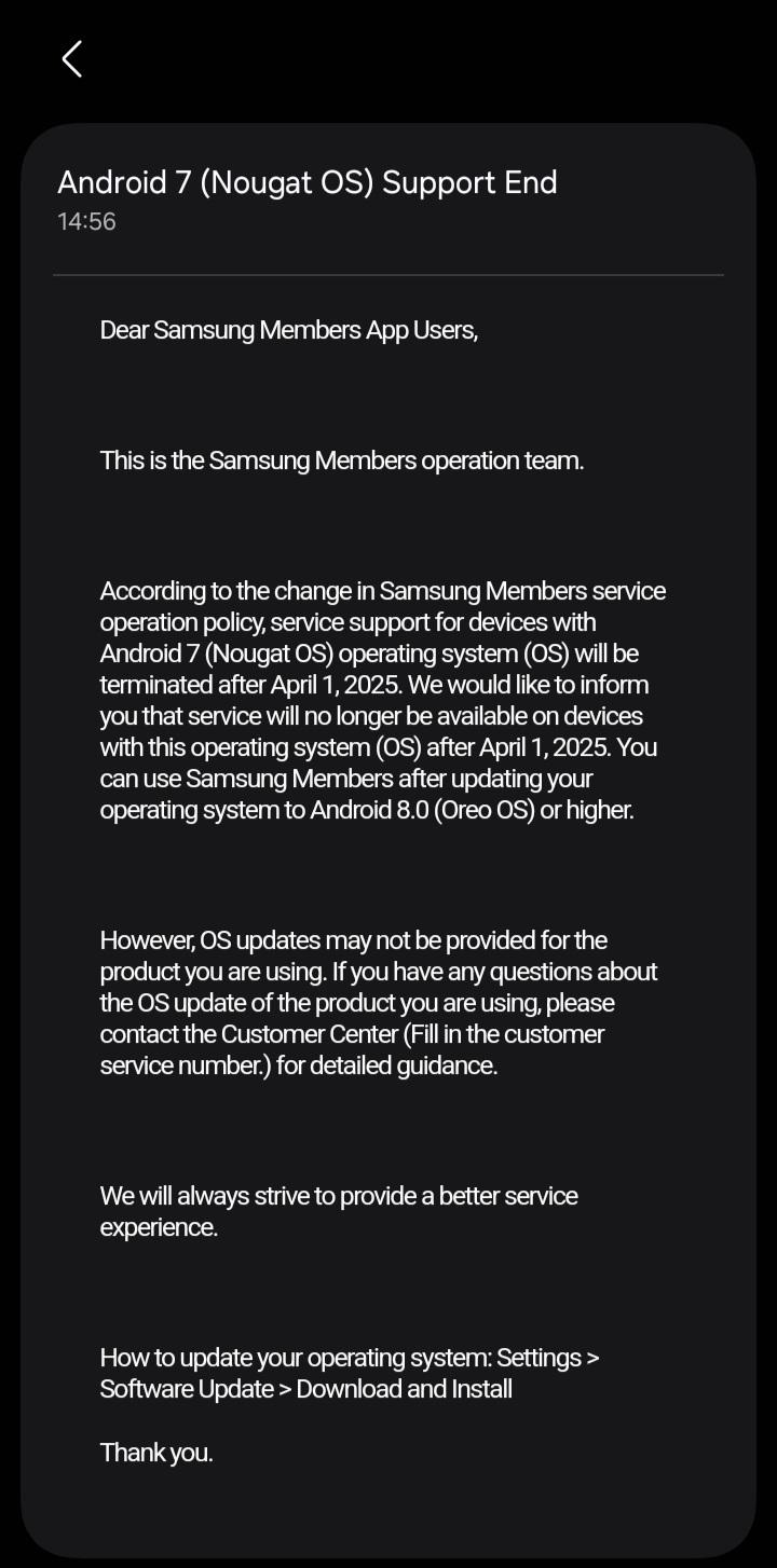 Offizielle Ankündigung, dass Samsung Members nicht mehr auf Android 7.0-Geräten unterstützt wird