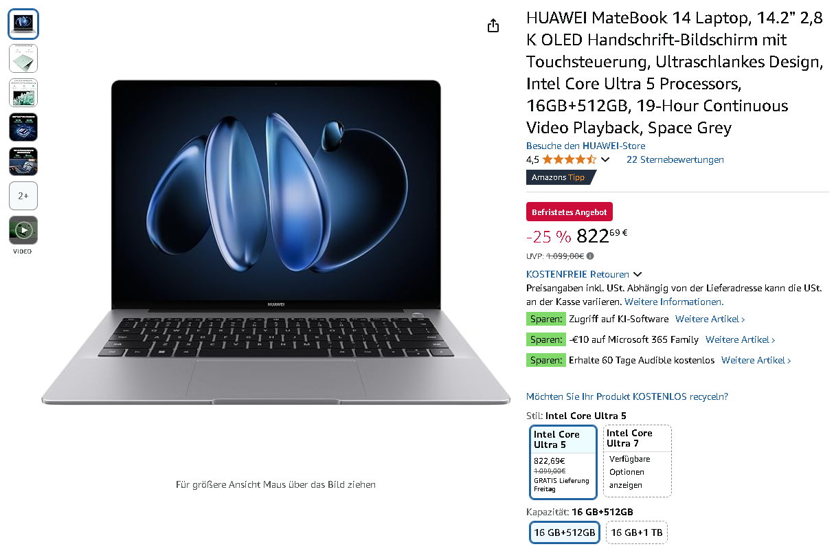 Screenshot der HUAWEI MateBook 14 Screenshot der HUAWEI MateBook 14