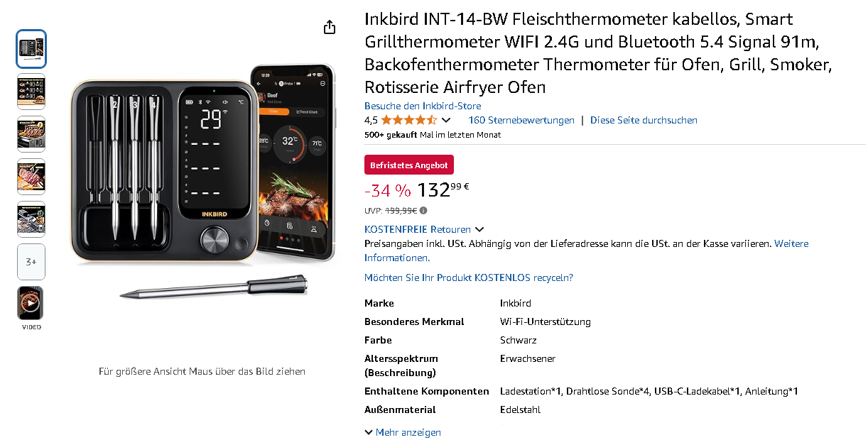 Screenshot des Inkbird INT-14-BW Smart Grillthermometers