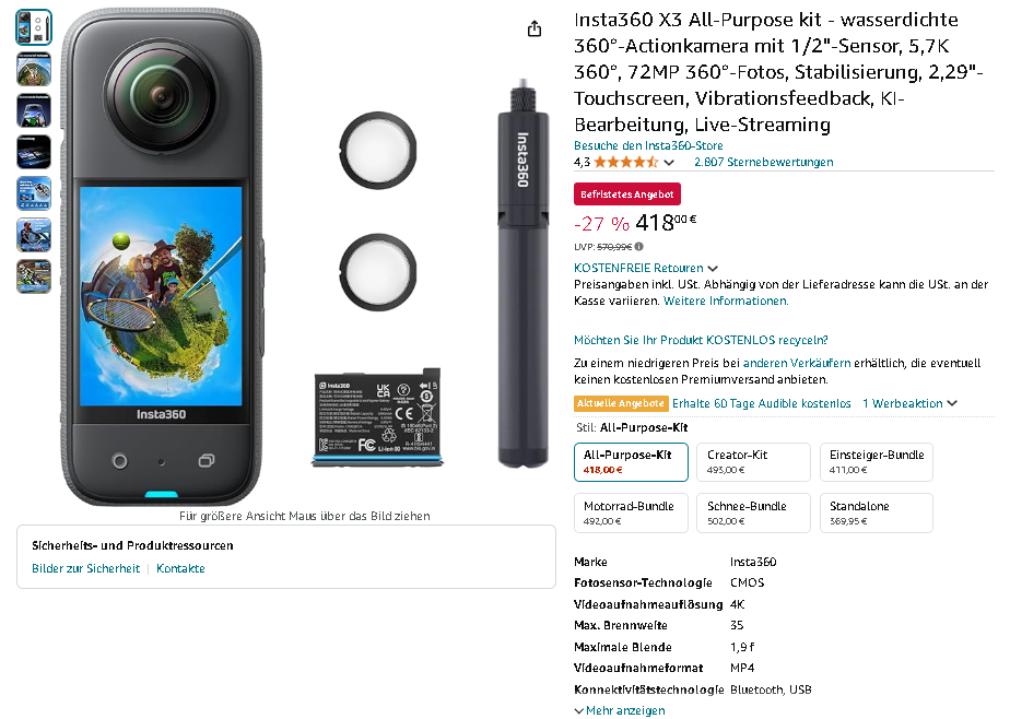 Screenshot der Insta360 X3 Insta360 X3 Screenshot