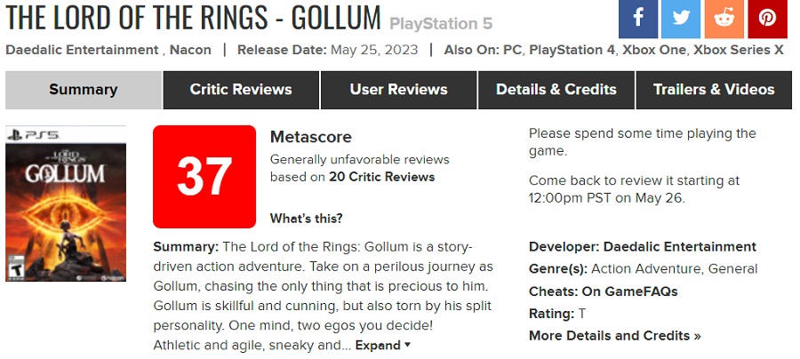 Es ist ein Flop: 37 Punkte auf Aggregatoren machen Der Herr der Ringe: Gollum zu einem der schlechtesten Spiele der letzten Jahre-2 Es ist ein Flop: 37 Punkte auf Aggregatoren machen Der Herr der Ringe: Gollum zu einem der schlechtesten Spiele der letzten Jahre-2