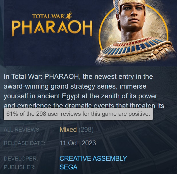 Gesucht: mehr: Steam-Nutzer begegnen Total War: Pharao mit gemischten Kritiken -2