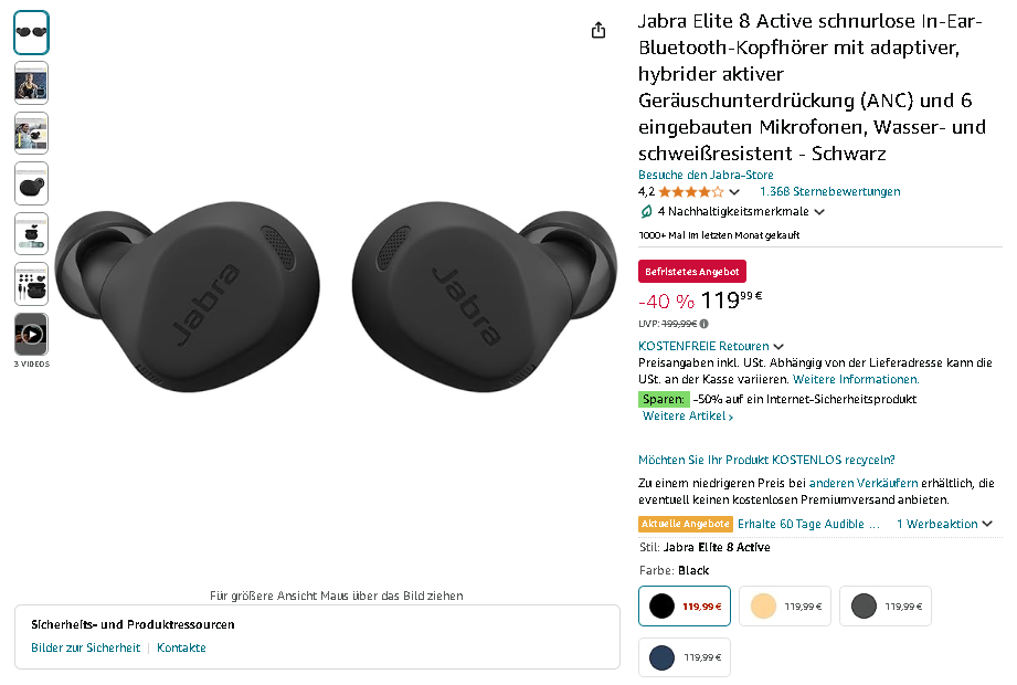Jabra Elite 8 Active Produktbild. Screenshot der Jabra Elite 8 Active.
