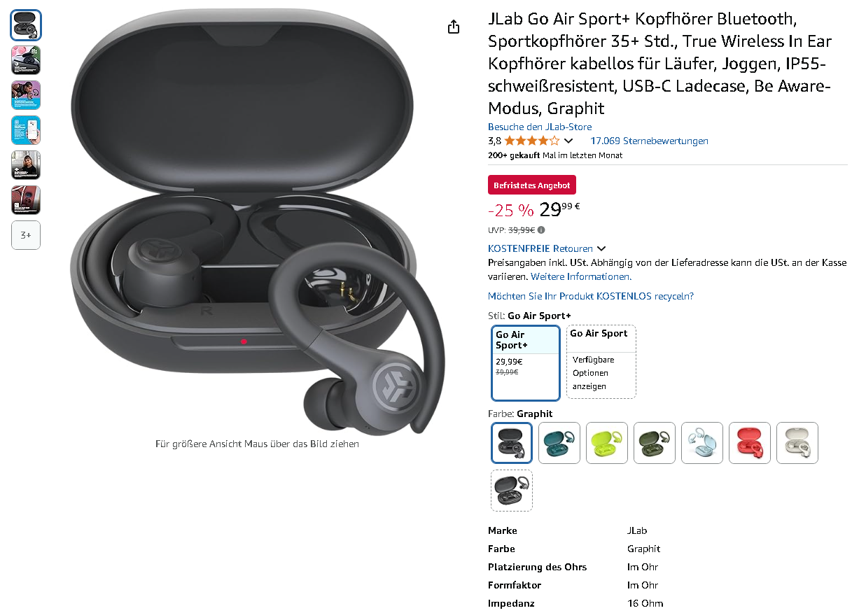 JLab Go Air Sport+ kabellose Sportkopfhörer