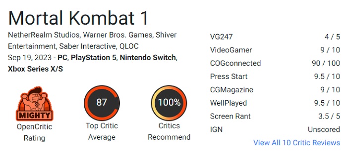 Eines der besten Kampfspiele in der Geschichte der Videospiele! Die Kritiker haben Mortal Kombat 1 hoch gelobt-2