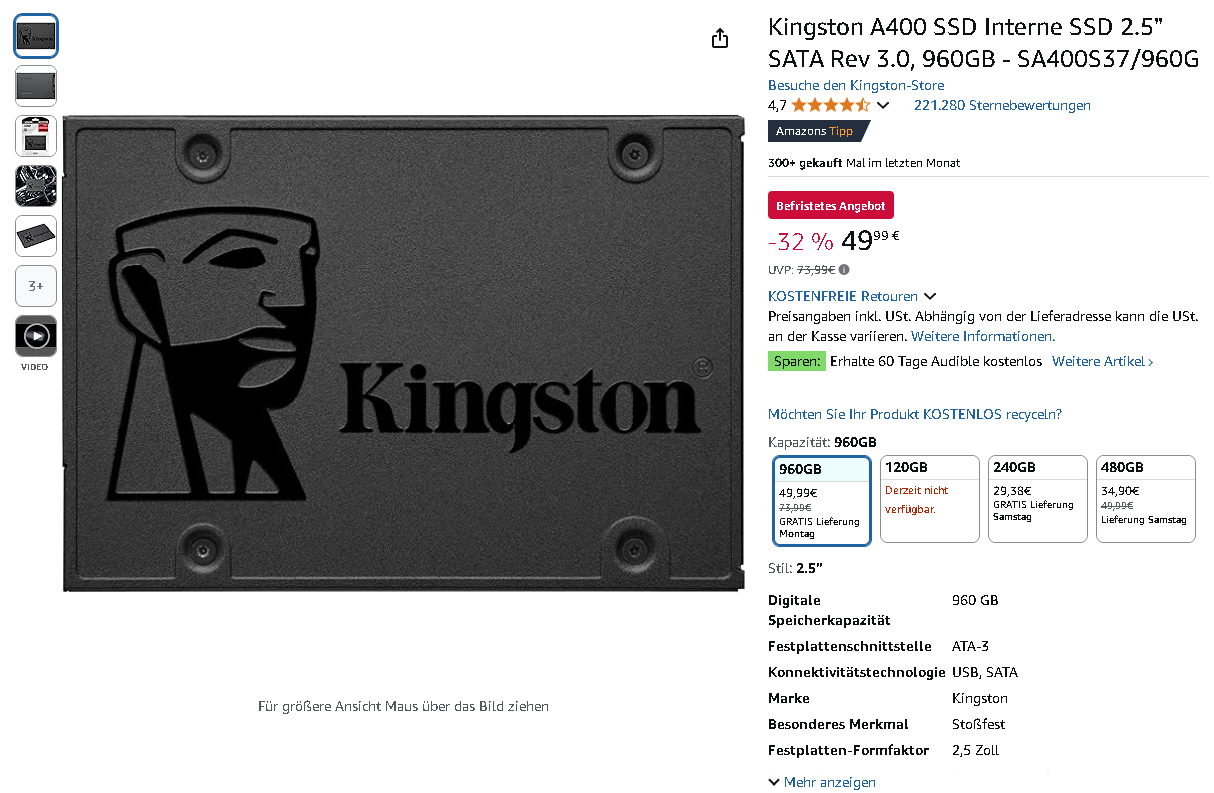 Screenshot der Kingston A400 SSD