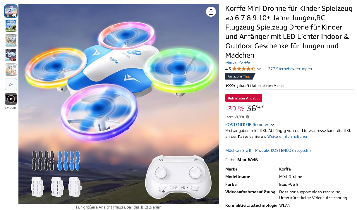Screenshot der Korffe Mini Drohne
