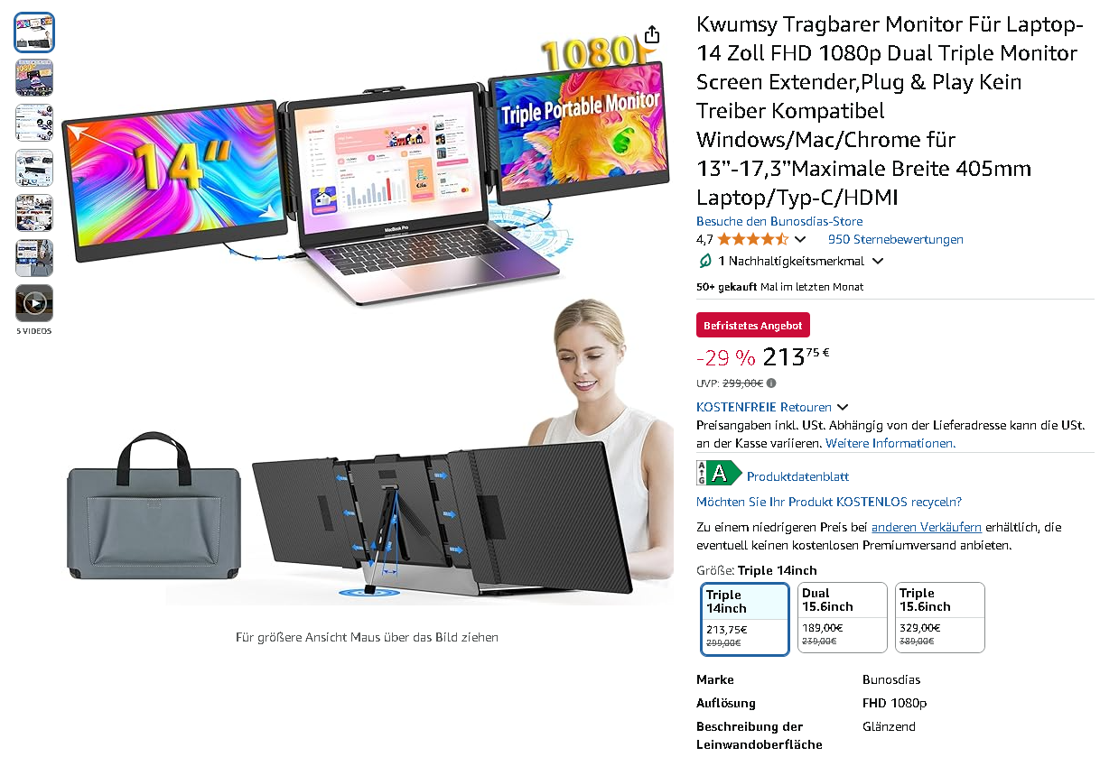 Kwumsy tragbarer 14 Zoll Monitor